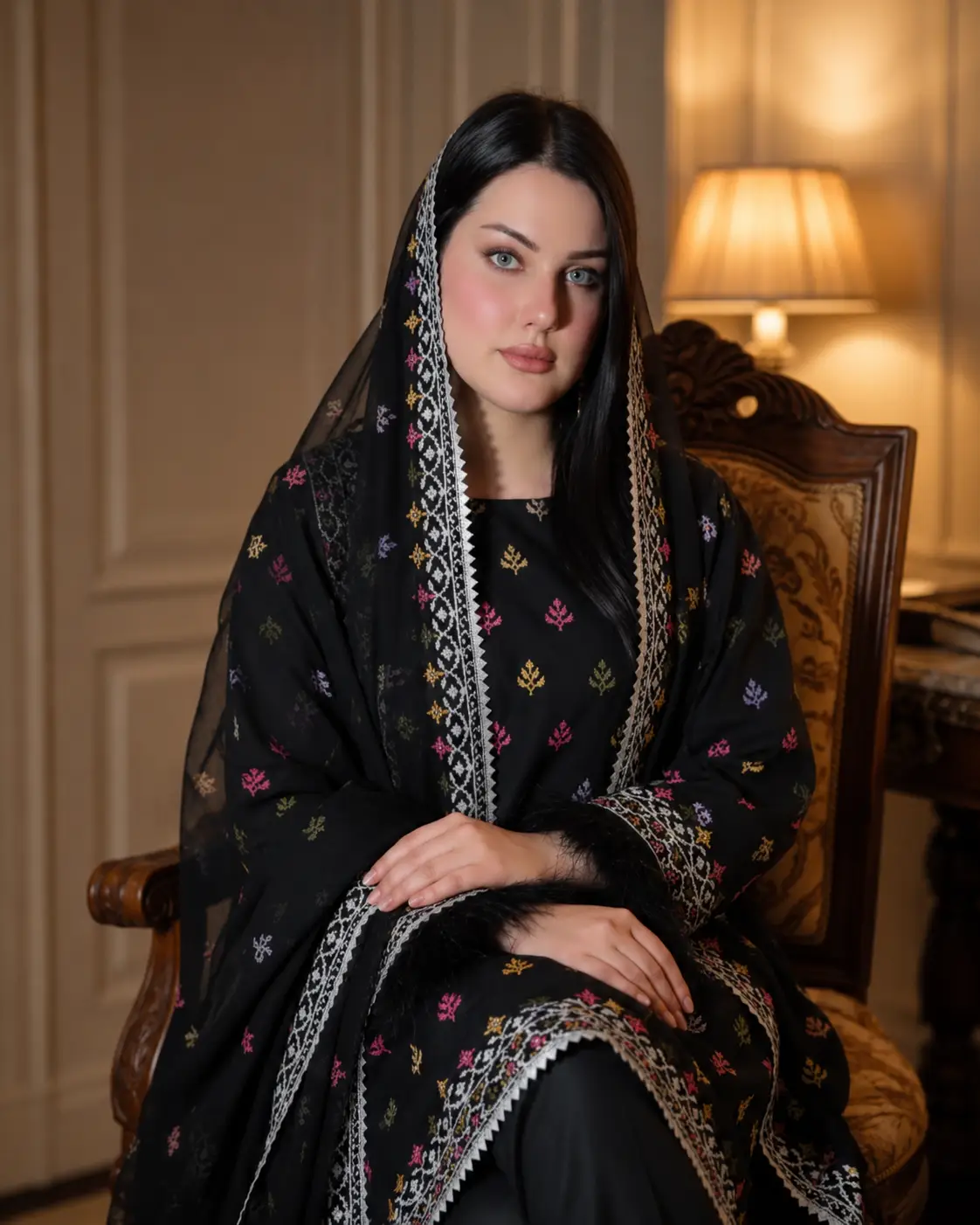 Black Multi Embroidered 3 Piece Suit with Dupatta Black multi embroidered 3 piece suit with dupatta for women