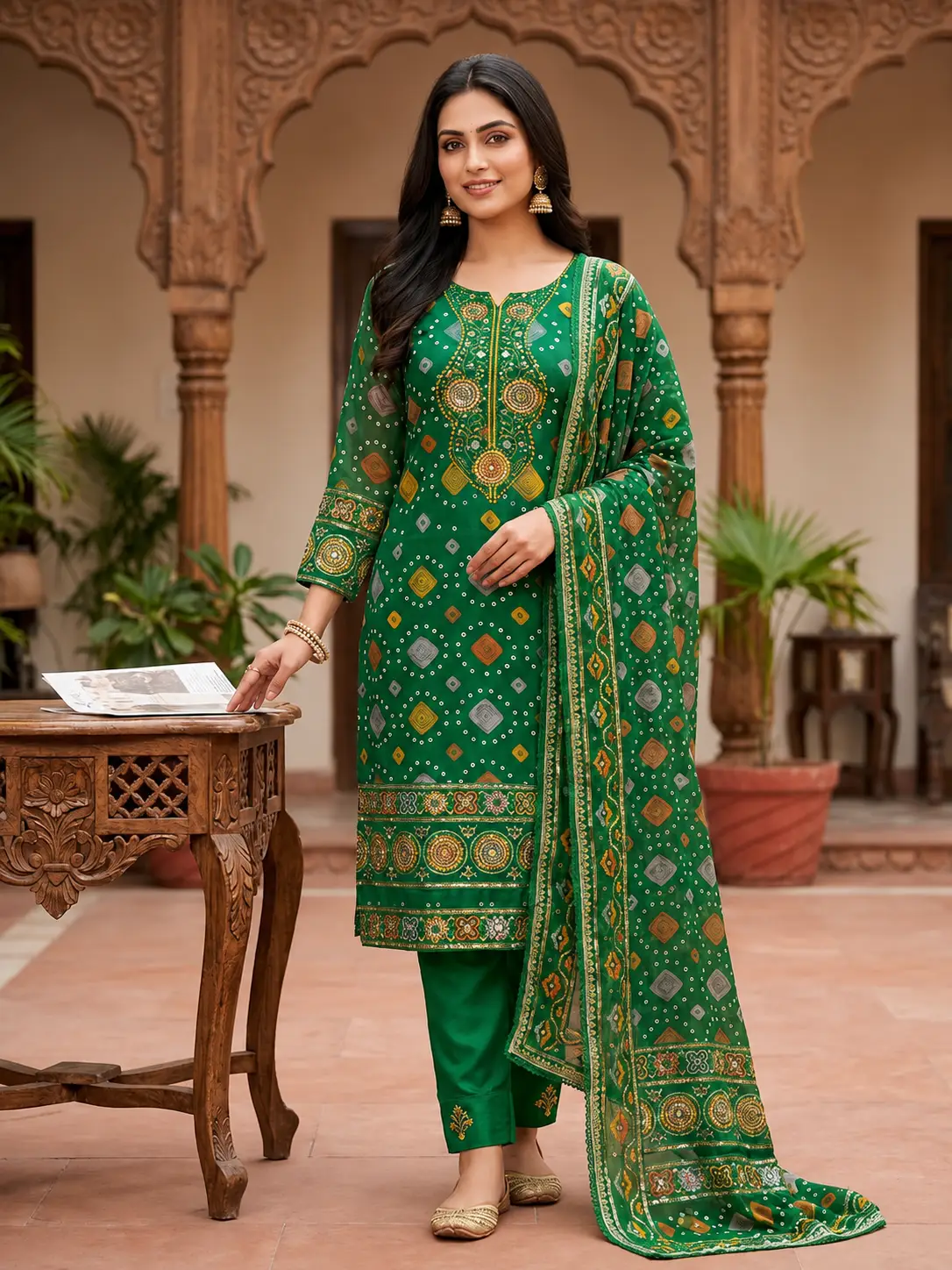 Green Printed 3 Piece Suit with Dupatta Green printed 3 piece suit with dupatta for women
