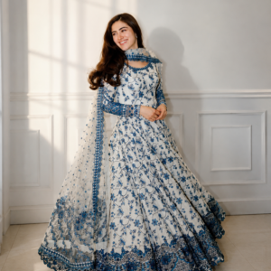 elegant white blue embroidered 3 piece suit