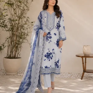 Powder blue floral 3 piece suit with dupatta for women