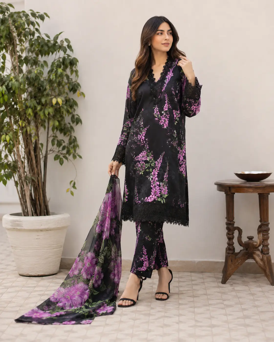 elegant black purple floral 3 piece suit elegant black purple floral 3 piece suit