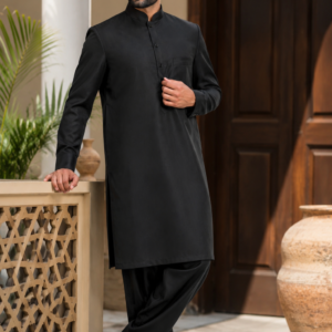 Classic black kurta pajama for men