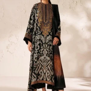 Luxury black and gold printed 3 piece suit with elegant dupatta for women