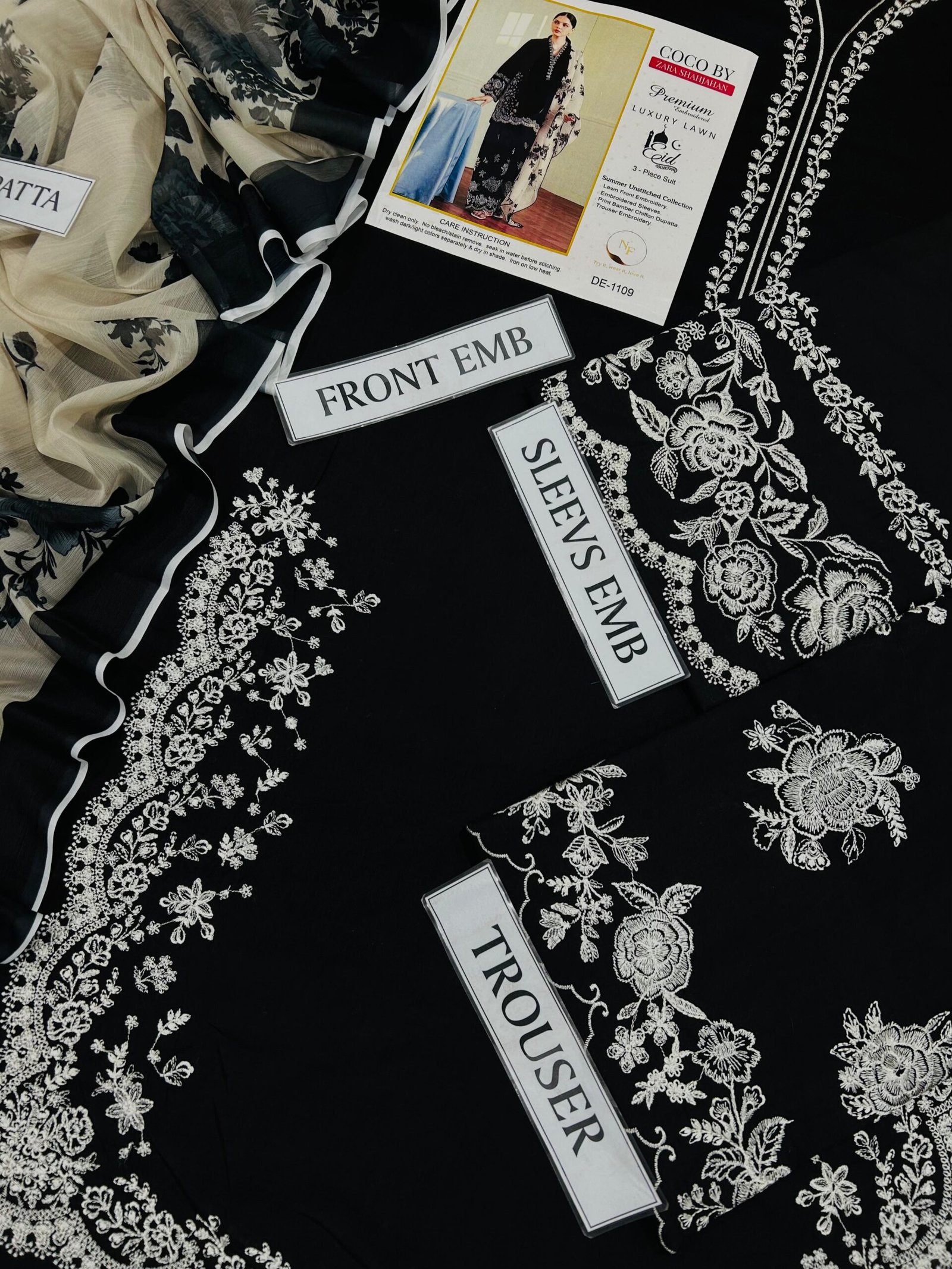 elegant black white embroidered 3 piece suit elegant black white embroidered 3 piece suit